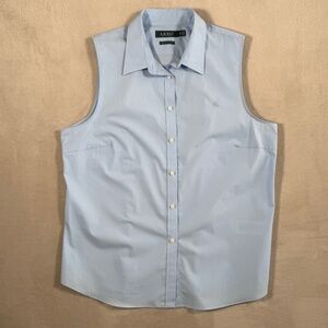 Ralph Lauren Shirt Womens Size X Large Light Blue Sleeveless Stretch Non Iron